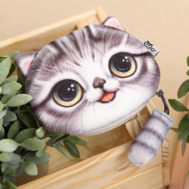 3D Cat Head Plush Coin Purse with Tail