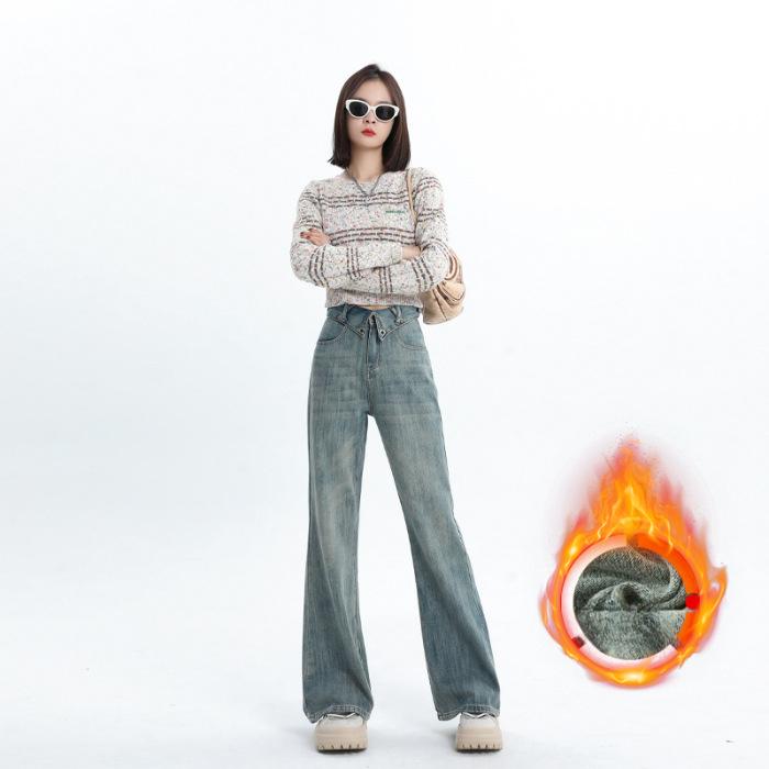 Бархатные джинсы для женщин зимой, супермягкие джинсы в пол в американском стиле для женщин зимой, а также расклешенные брюки из бархата для женщин зимой