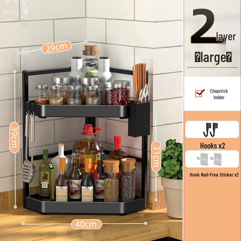 Угловая настенная кухонная полка для специй - Без сверления, Треугольная конструкция для столешницы и подвесного хранения.