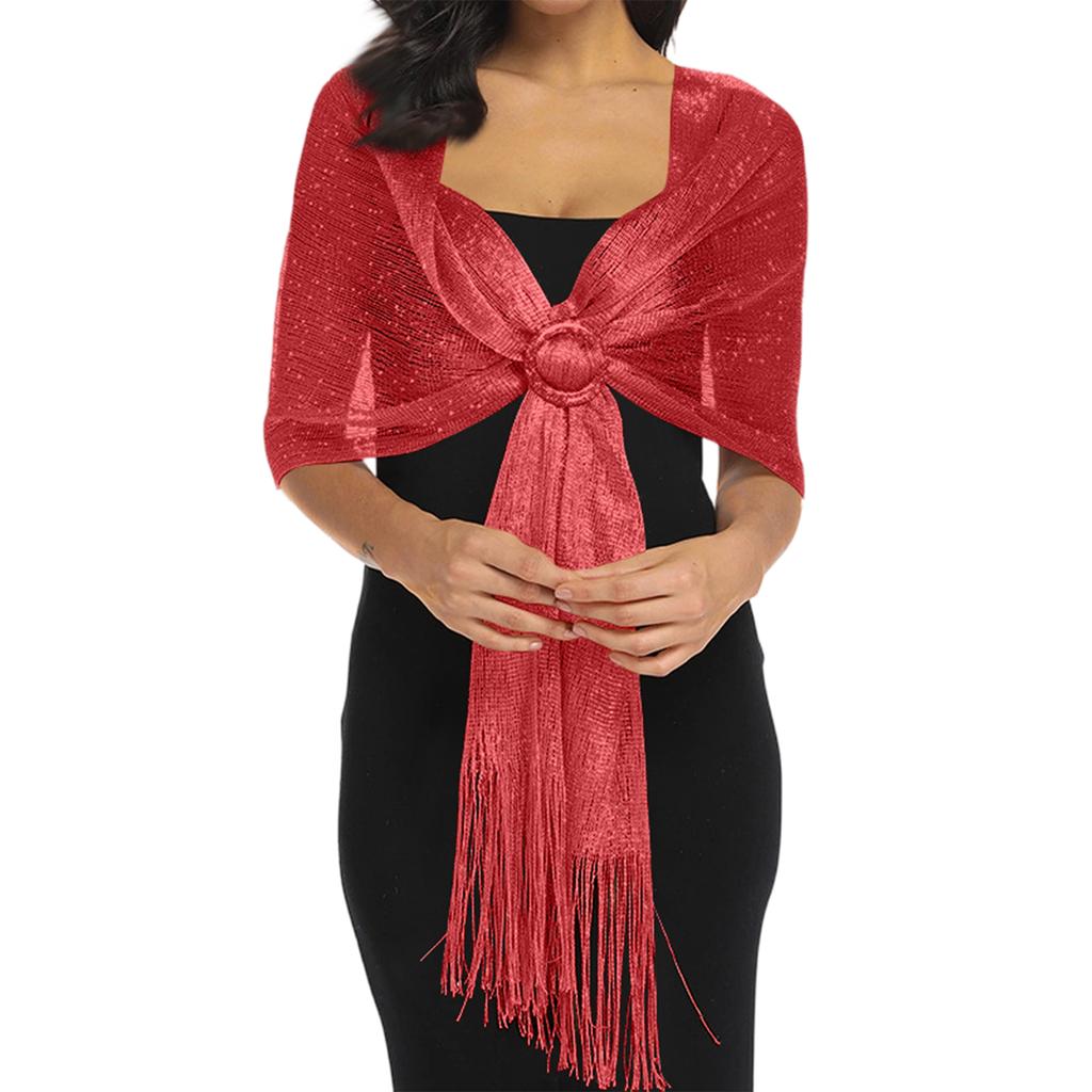 Women Wrap Shawl Knit Evening Scarf Lightweight Long Glitter Fringe Soft Formal Dress Accessories for Parties Events