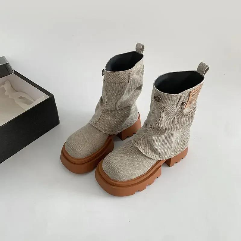 Средний каблук, новинка, женские полусапоги с круглым носком, демисезонная удобная и элегантная качественная обувь, женская обувь до середины голени