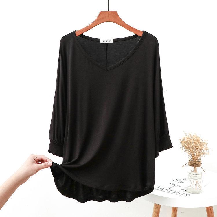 Women's Modal Loose Half-Sleeve Summer Bottoming Shirt: Lightweight, Pajama-Style, Large Size, Short Front, Long Back.