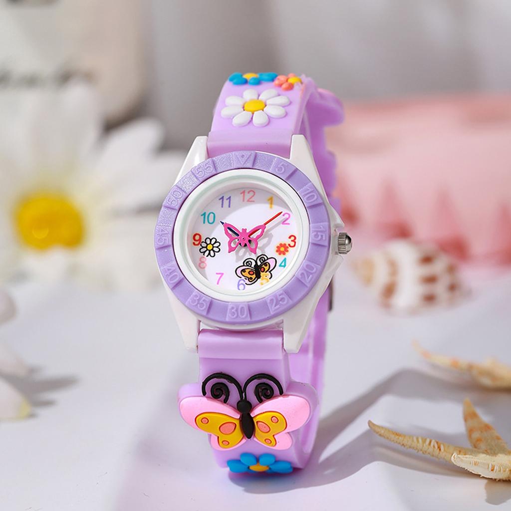 Кварцевые часы с изображением бабочки и мультяшным рисунком, цифровые, с силиконовым ремешком, подарочные часы для детей