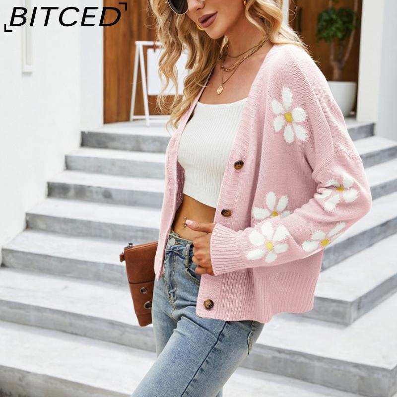BITCED Autumn/Winter Women's Knitted Cardigan Coat Loose-Fit Academic-Style Sweater Cardigan