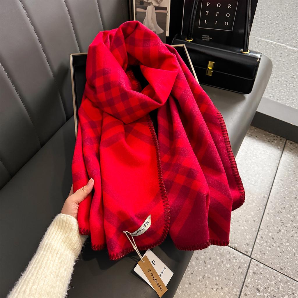 New Women Plaid Designer Scarf Winter Warm Imitation Cashmere Shawl Neck Bandana High Quality Luxury Thickened Scarves Windproof