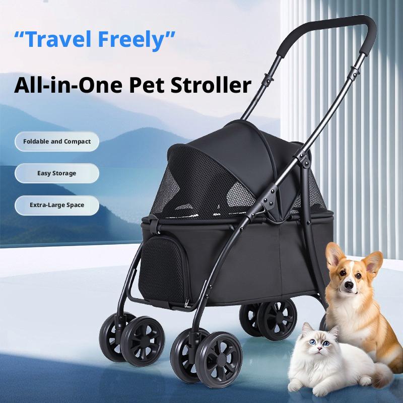 Foldable Pet Stroller for Small Medium Dogs Cats, 2 in 1 Detachable Lightweight 5.6kg Puppy Stroller with Brake Universal Wheels & Storage Basket,