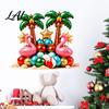 Island Holiday Window Clings Christmas Flamingo Palm Tree Wall Sticker Tropical 3D Effect Removable Festive Home Ornament Decal Waterproof