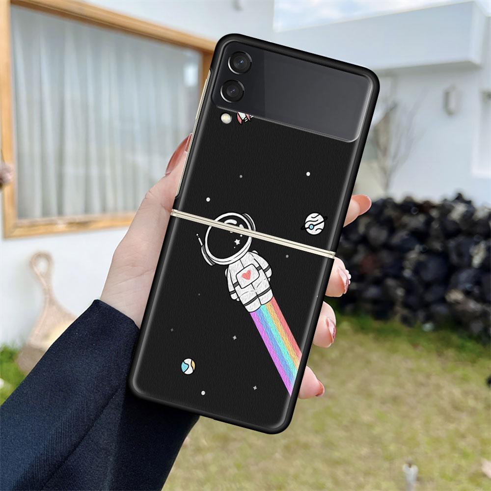 Роскошный чехол для Samsung Galaxy Z Flip 4 3 5G, черный ПК, жесткие чехлы для телефонов, модная задняя крышка ZFlip Funda, мультяшный крутой мешок астронавта