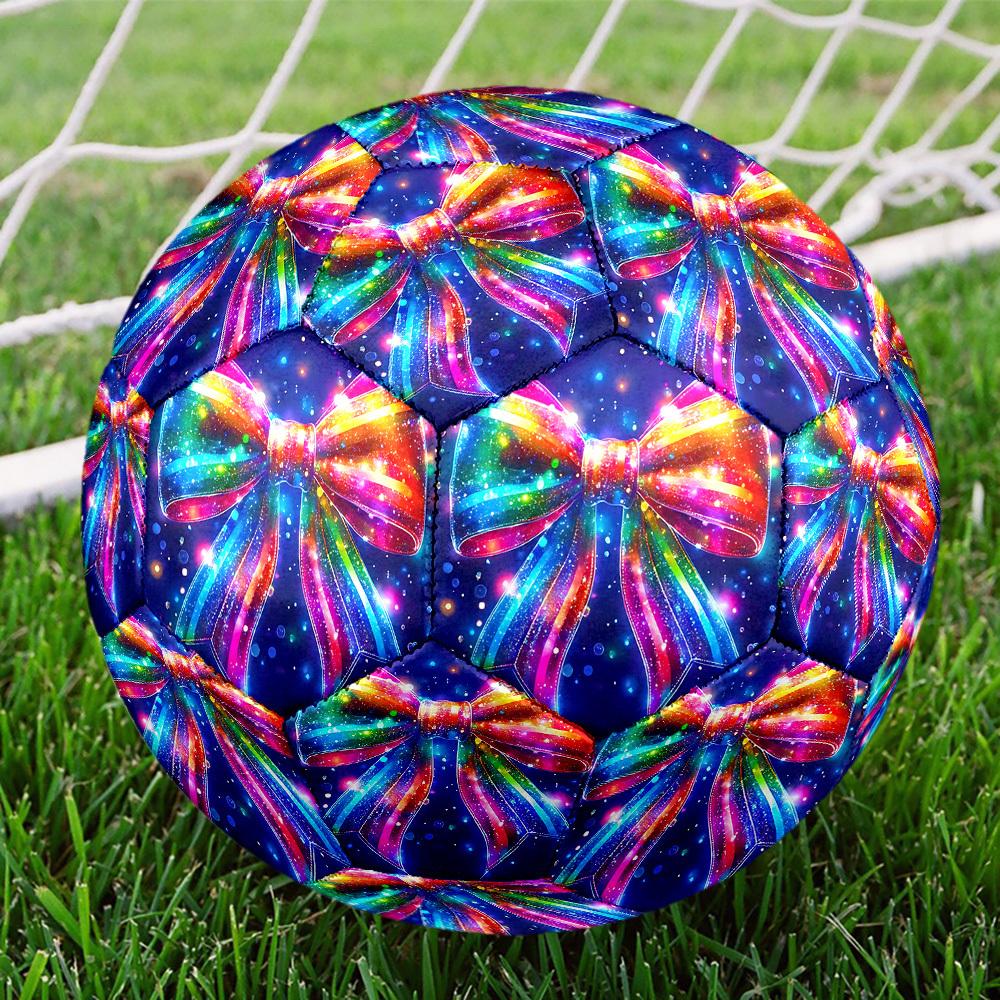 1pc Rainbow Bow Tie Theme Soccer Ball Football, Size 5, Lightweight PVC, Outdoor Training Soccer Ball,Gift j61463