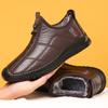 Men's Winter Fleece-lined Thickened Leather and Cotton Shoes Slip-on Warm Loafers