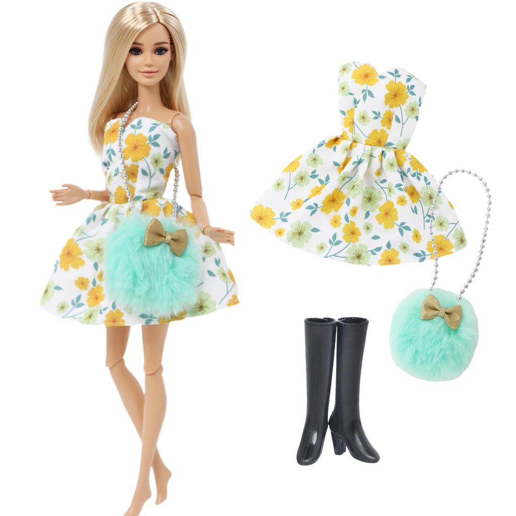 3 шт./компл. Модная одежда для куклы 30 см 11,5'' Платье для куклы-девочки с сумкой из мягкого меха, Туфли на высоком каблуке, Ботинки, Детская игрушка для игры, Подарок