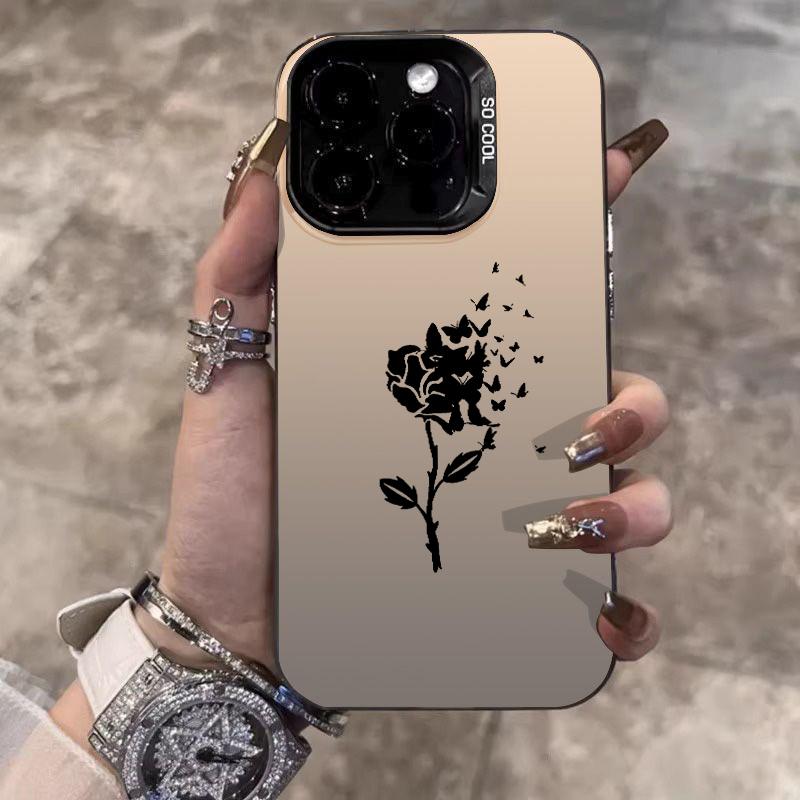 Черная Роза с Бабочками Арт Чехол для Телефона для Серии iPhone 17 16 15 14 13 12 11 Pro Max Plus Двухслойная Защита