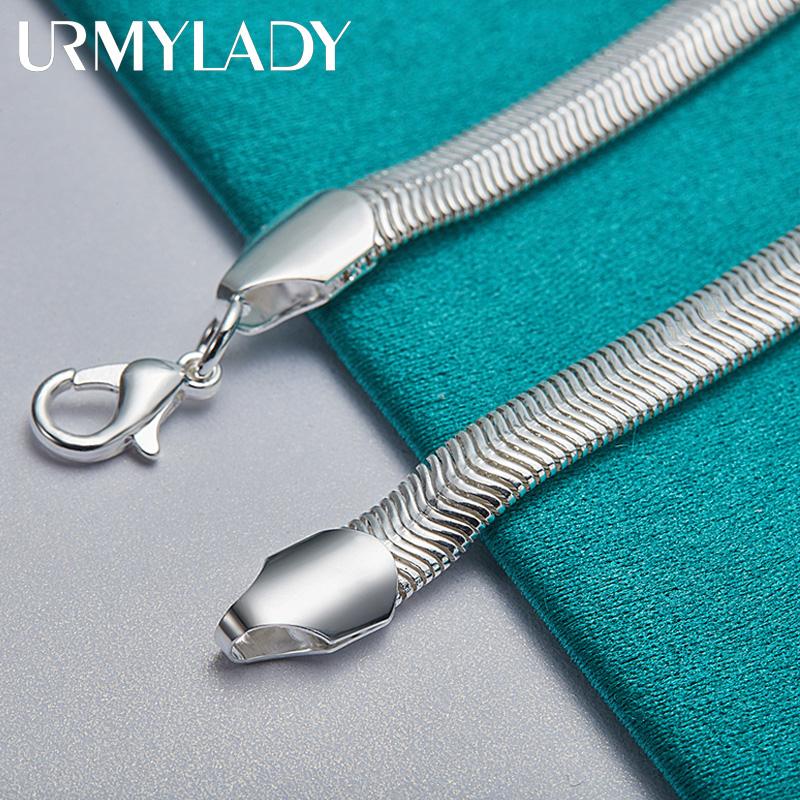 Браслет-цепочка из стерлингового серебра 925 пробы 6 мм с плоской змеей для женщин и мужчин, очаровательные модные украшения MB080