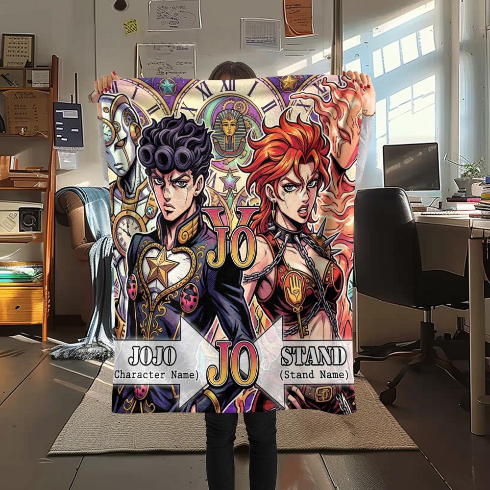 1PC Jojos Bizarre Adventure Patterned Flannel Blanket Suitable For All Seasons For Home Decor Warmth And Comfort Gifts Holiday Present