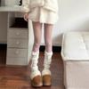 Lady Spring Bow Ribbon Knitted Stripe Pure Desire Preppy Calf Pile Stocking