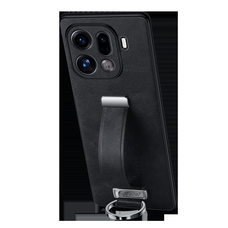 Чехол-книжка из кожи Lux для OPPO FindX9Pro/FindX8S с ремешком на запястье и подставкой