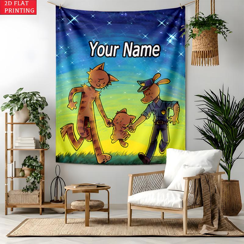 Dog Man Custom Name Tapestry Personalized Wall Art Hanging Bohemian Home Decor for Bedroom Dorm Living Room