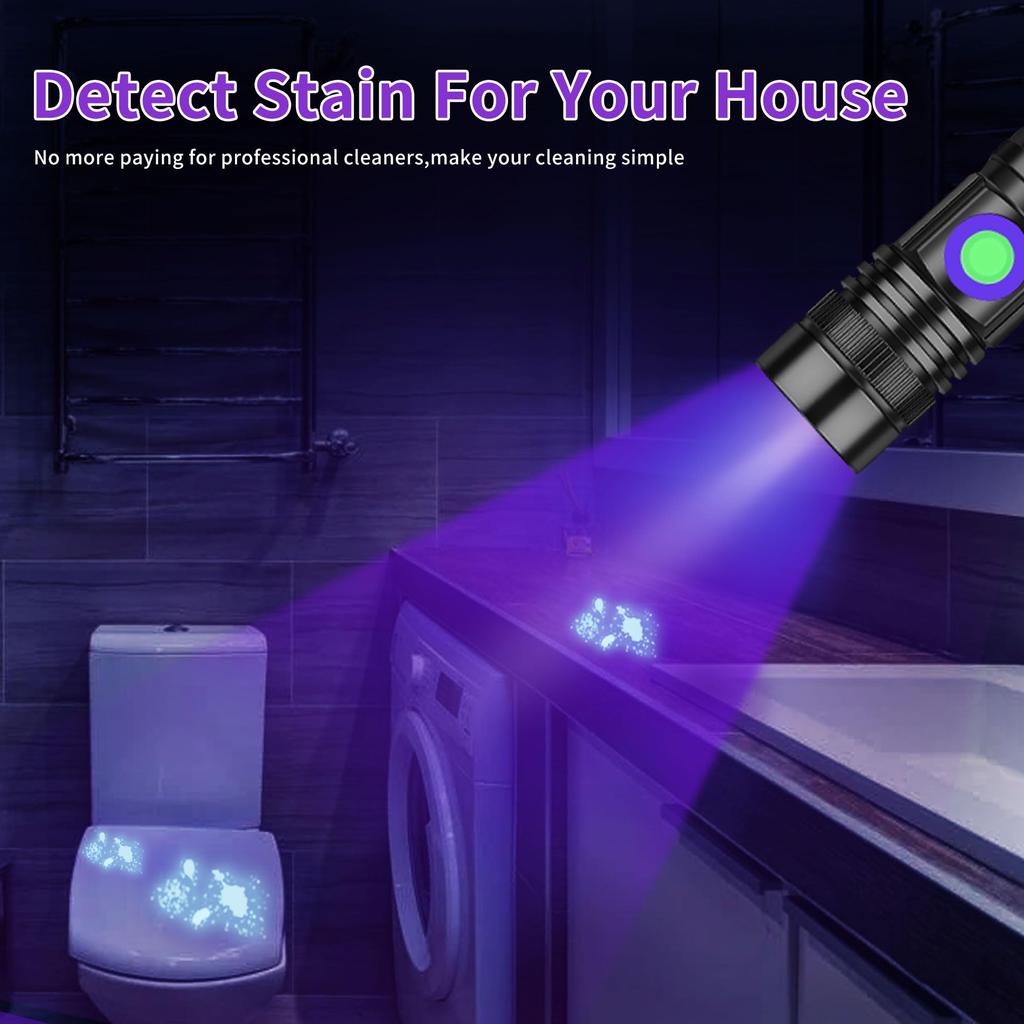 Powerful UV Flashlight, Black Light, USB Rechargeable, 395nm Mini Black Light, Portable Handheld UV Light with Adjustable Focus, LED Ultraviolet