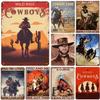 1pc Cowboys Metal Sign Vintage Western Cowboys Riding Horses Metal Posters Wall Art Decor for Home Bars Clubs Cafes 8×12 Inch