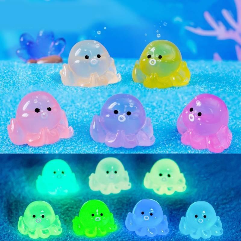 Красочное светящееся мини-украшение в виде осьминога из смолы для аквариума и террариумов