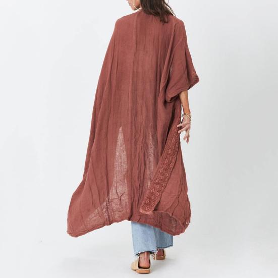 Lady Beach Cardigan Sunscreen Anti-UV Long Sleeves Lace Bohemian Style Bikini Cover-up Thin Calf Length Vacation Daily Leisure Style Coat