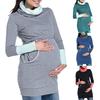 Women Bow Collar Patchwork Maternity Pregnancy Lady Sweatshirt Big Pockets Top