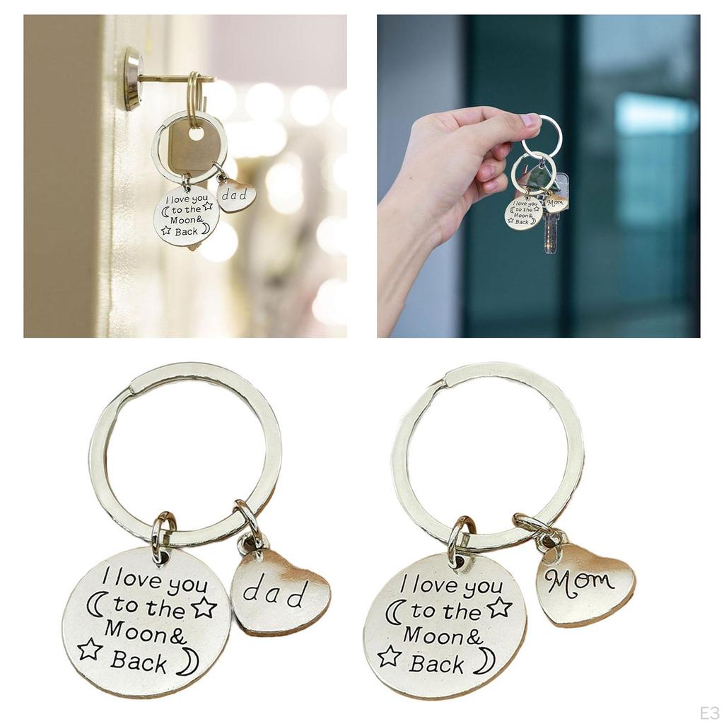 Dad Mom Keychain Bag Pendant Creative I Love You To The Moon Metal Keyring Heart Shape for
