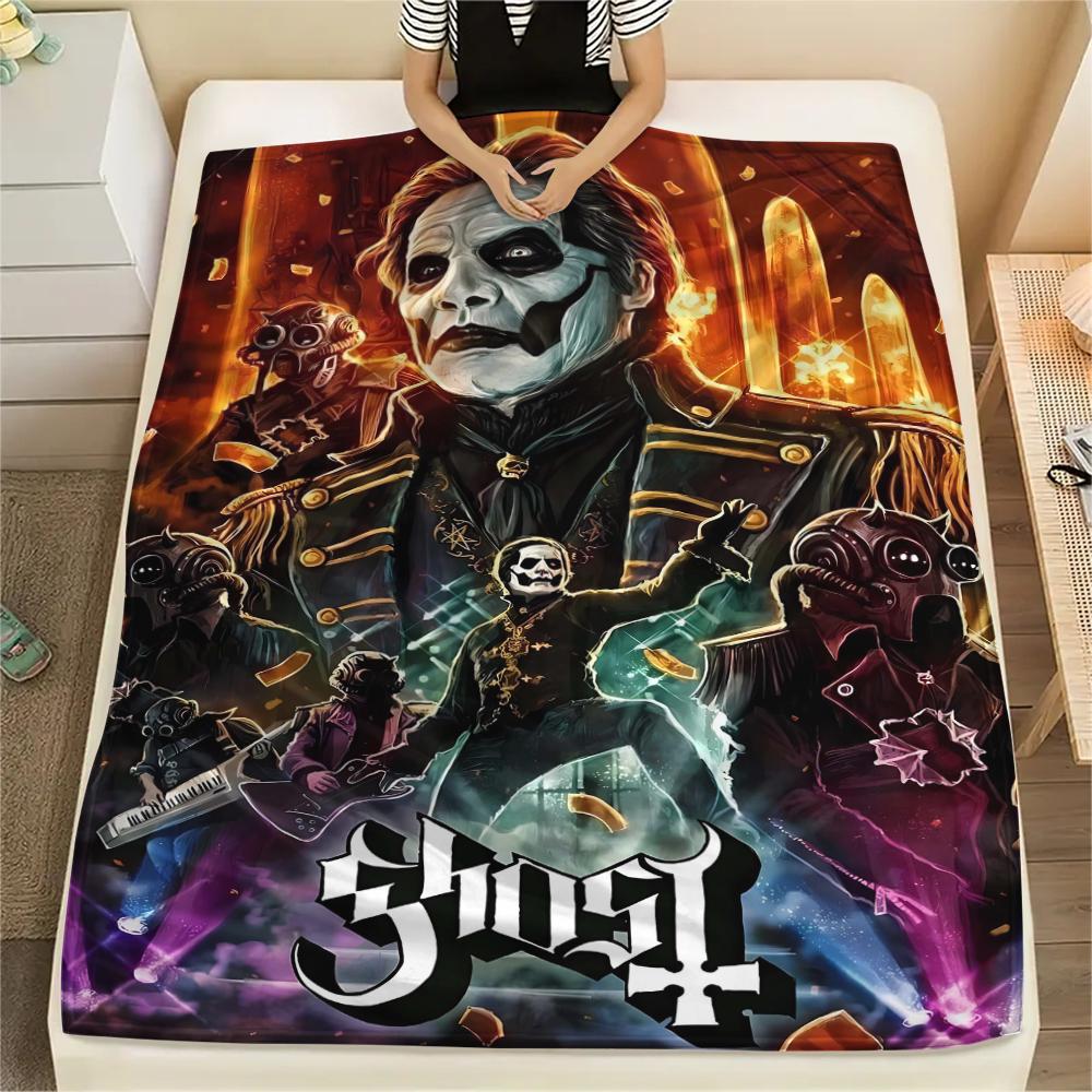 1 шт. Фланелевое одеяло с принтом группы Ghost, Высококачественное, Удобное для всех сезонов, Декор для дома, Тепло и уют, Идеально подходит для рождественских подарков