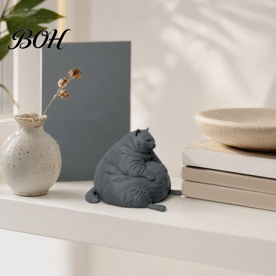 Stable Cat Figurine 3D Printed Fat Figurine, Modern Sitting Statue for Shape Ornament Desk Decor, Animal Collectible Ornament, Lovers Gift Accessory