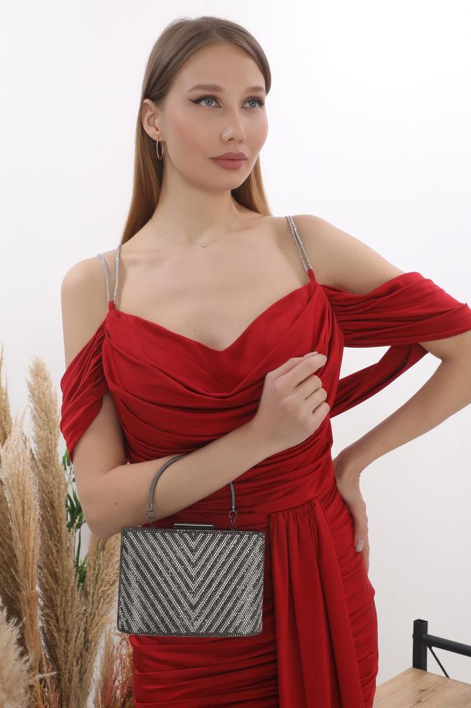 Women's Stylish and Useful Evening Dress Bag Women's Black Color Triangle Stone Evening Dress Clutch Portfolio Bag