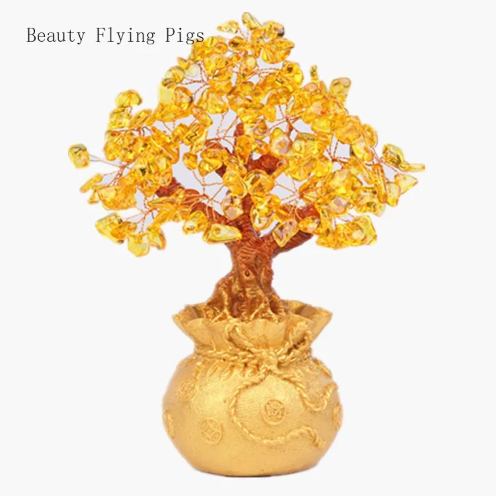 Высококачественное золотое хрустальное дерево удачи, благоприятное желаемое богатство, украшение для дома и офиса, украшение, статуя, открытие, лучший подарок