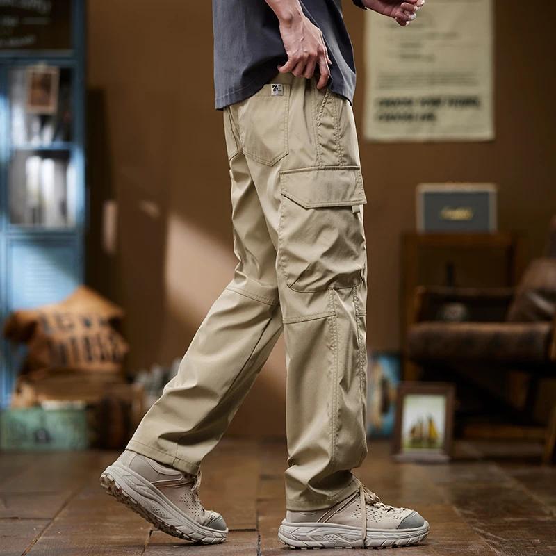 Летние тонкие мужские брюки карго, мешковатые, прямые, многокарманный дизайн, эластичная талия на кулиске, уличные брюки для бега, ходьбы, мужские