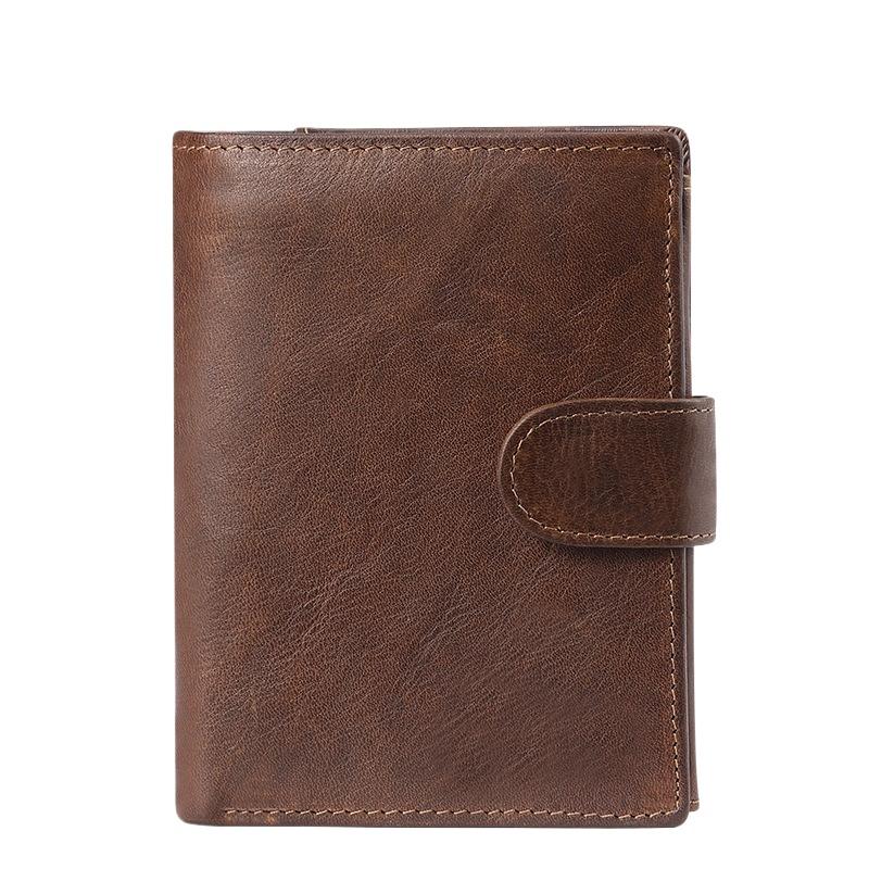 Short Men's Leather Card Holder with RFID Blocking Multi Slot Retro Casual Genuine Leather Handheld Wallet for Men Large Capacity