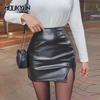 Black Mini Sexy Skirt Sexy High Waist Package Hip Pencil Skirt Women Korean Fashion Pu Faux Leather Split Short Skirts