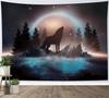 Black Wolf Tapestry Forest Mountain and Blue Ocean Wall Tapestry Moon in Starry Sky Tapestries for Bedroom Living Room Colleg
