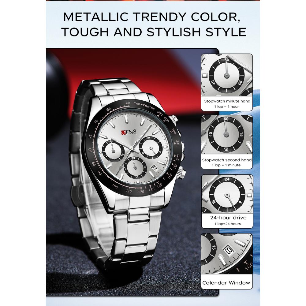 Роскошные мужские кварцевые часы, многофункциональные, три очка, шесть стрелок, хронограф, водонепроницаемые, ночник, мужские кварцевые часы