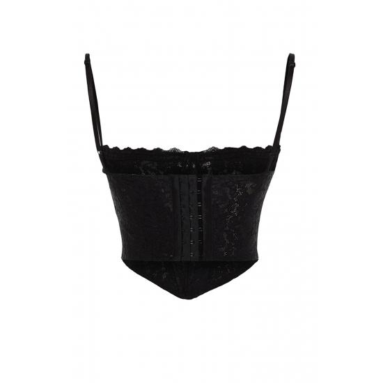 Crop Lined Corset Detailed Lace Bustier