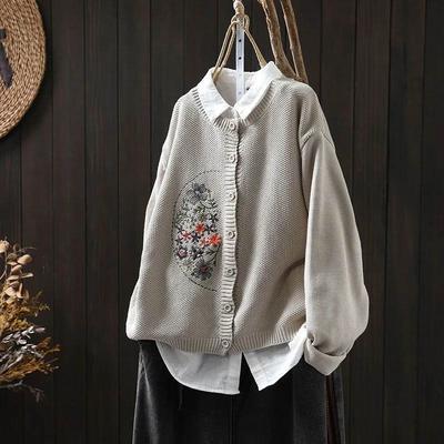 Свитера Пальто Кардиган для Женщин Осень Зима Большой Размер Винтажный Свободный Длинный Рукав Вязаный Кардиган Свитера Куртка