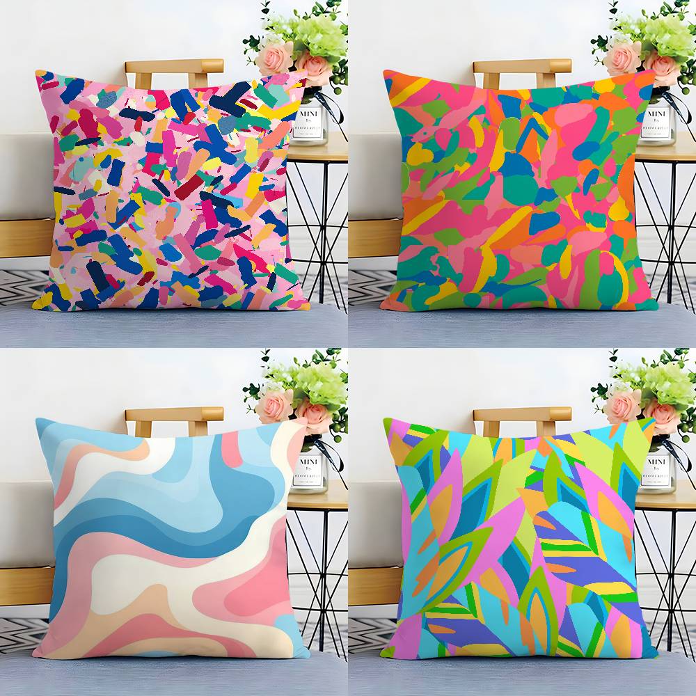 HOT Abstract Colorful Pattern Pillow Case Sofa Living Room Bedroom Double-sided Printing Square Cushion Nap Time Pillow Case
