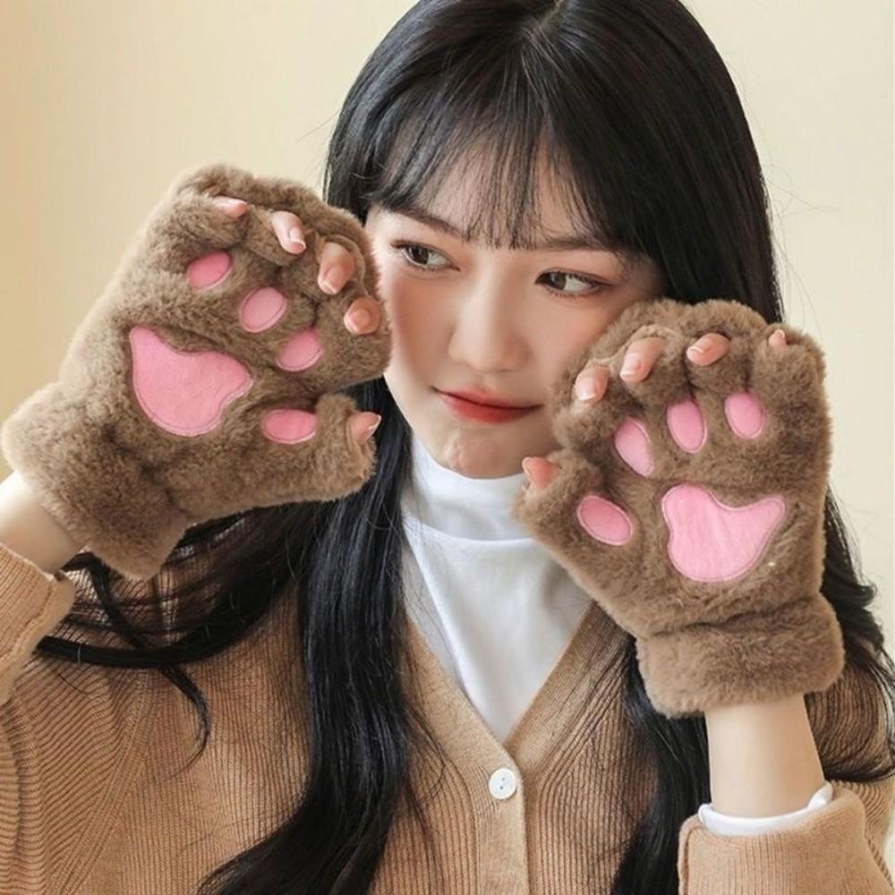 Polyester Fleece Lined Fingerless Gloves Warm Lined Winter Half Gloves For Students