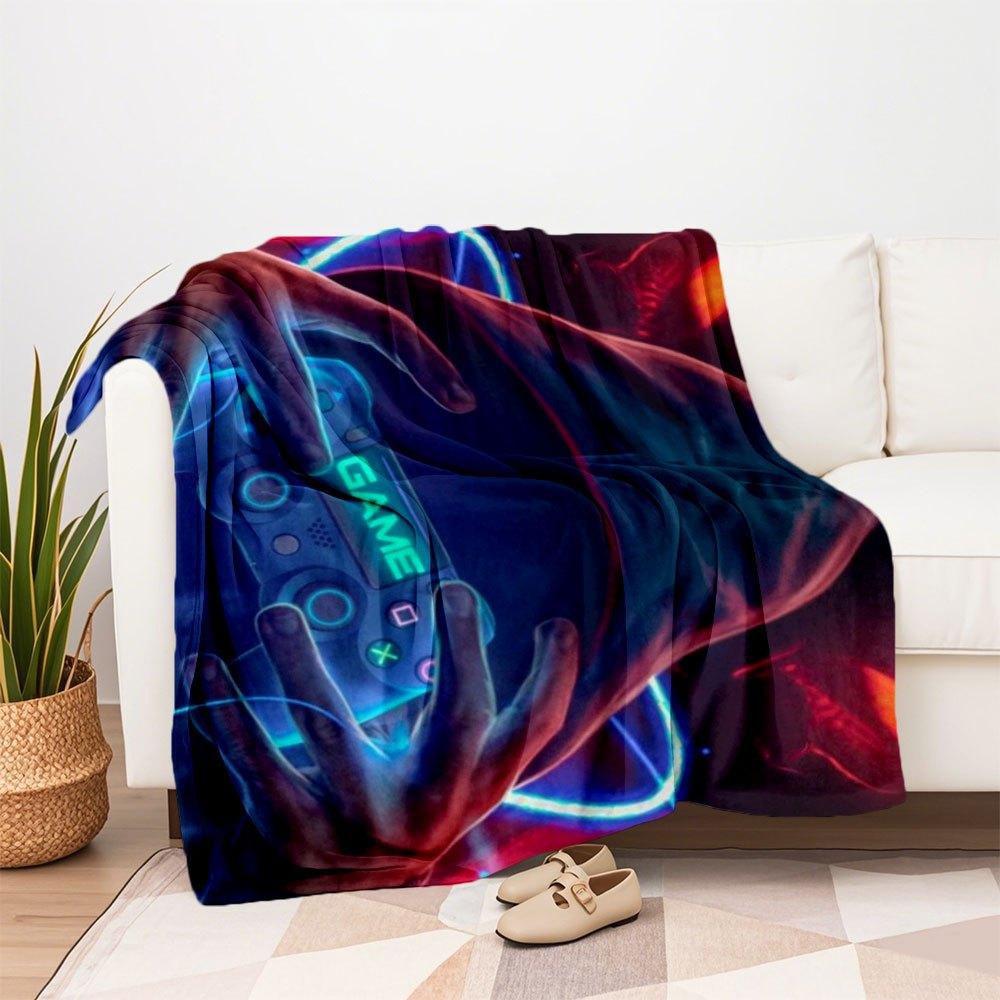 "Neon Gaming Controller Hoodie - Gamer Style"Blanket Flannel Throw Blanket for Sofa, Bed, Travel, Camping, Office, Couch, Chair, And Bed Gif