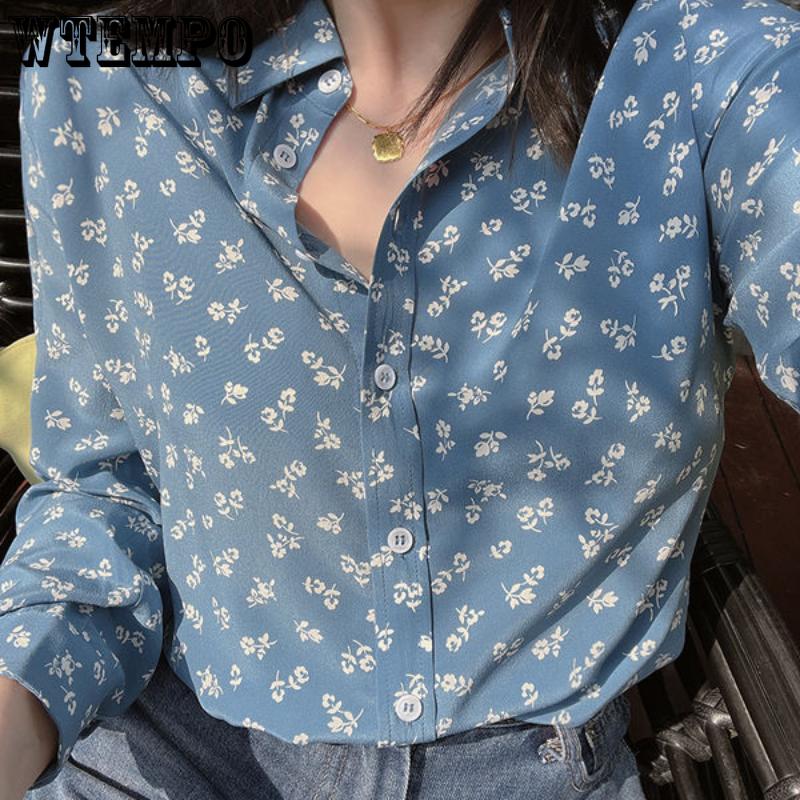 Весенне-осенняя женская рубашка, французская романтическая ретро маленькая рубашка с цветочным принтом, свежий дизайн, рубашка с длинными рукавами