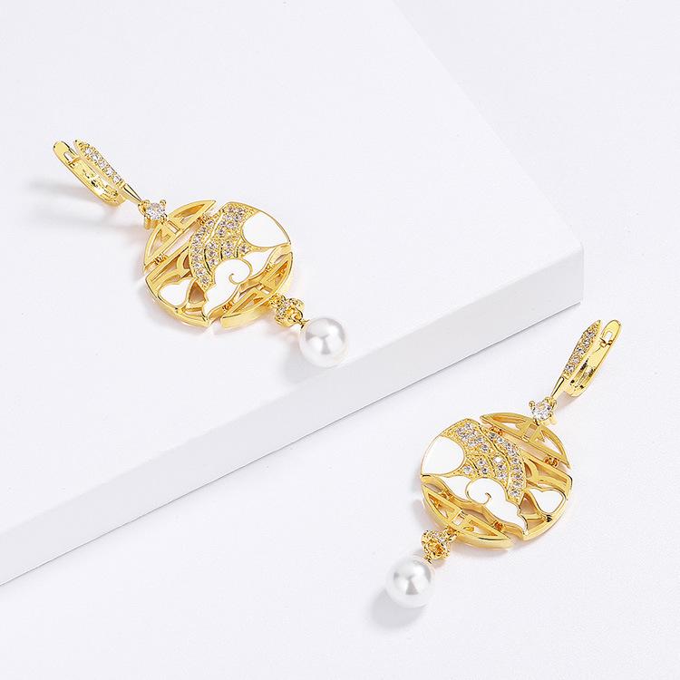 New Personalized Fashion Pearl Earrings Hand Made Enamel Ring Set with Ethnic Celebration Retro Style