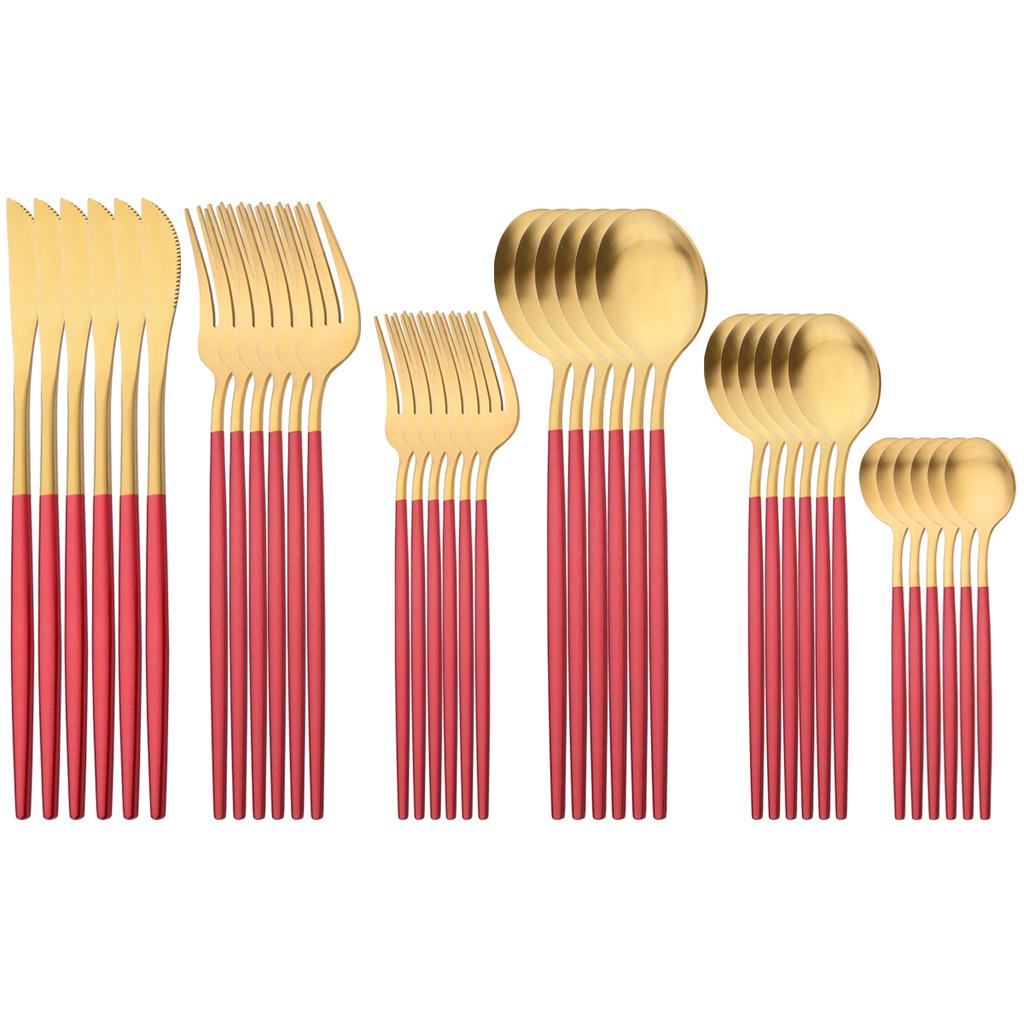 36Pcs Matte Stainless Steel Cutlery Set Mint Gold Dinnerware Set Knife Forks Coffee Spoon Silverware Western Kitchen Tableware