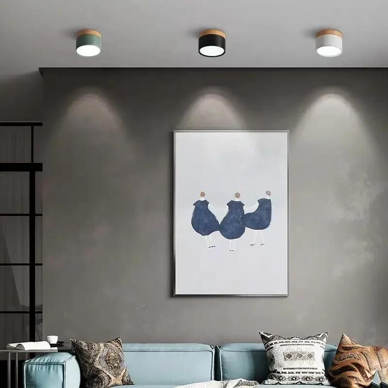 Светодиодные светильники Downlights 5W 7W 10W 12W 15W Macaroon Ceiling Nordic Wood Grain Surface Mounted Spotlights Indoor Lobby Living Room Bedroom