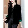 Женское черное бархатное пальто - Новый китайский стиль Весна/Осень Свободный кардиган