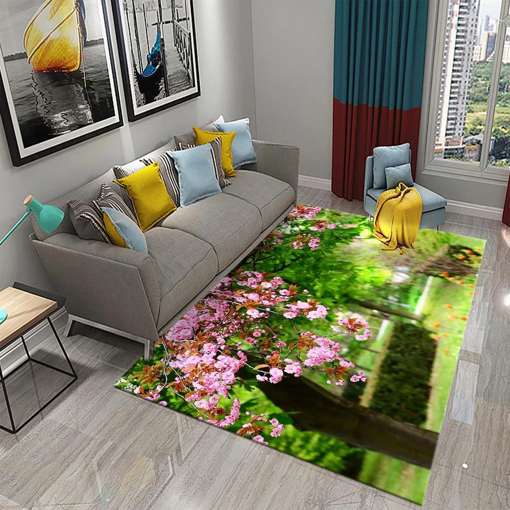 3D Ковер на тему сада Красочный ковер с цветами и растениями для спальни Напольный коврик Придверный коврик Коврик для ванной комнаты Нескользящий коврик Ковер Домашний декор