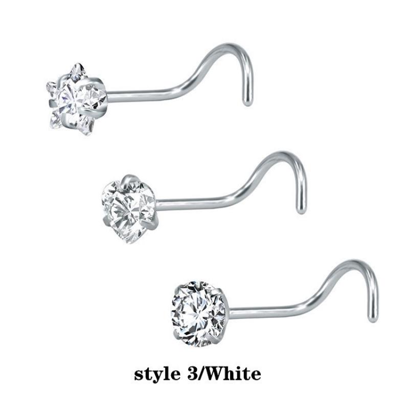 3Pcs/set Stainless Steel Nose Ring Multifunctional Zircon Nose Stud Earring Universal Ring