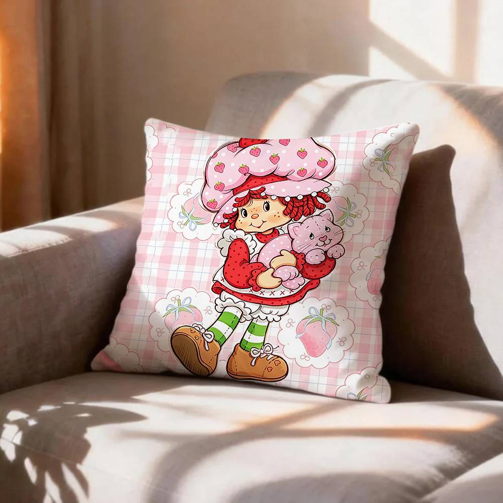 SStrawberry Cartoon SShortcake Girl Pillow Case Pattern Printed Pillowcase For Living Room Sofa Cushion Cover