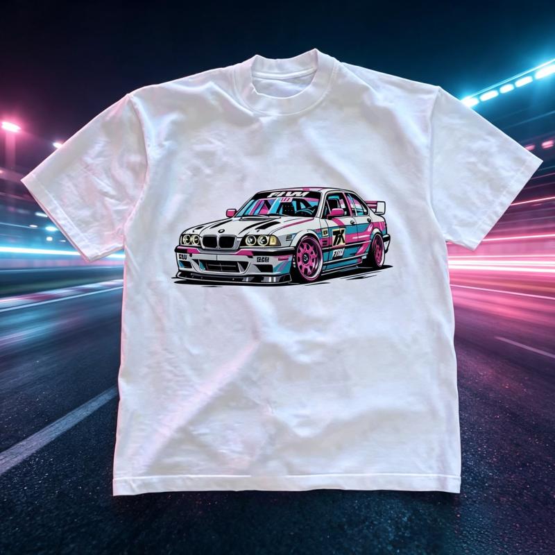 New Unisex's Summer Comfortable Breathable Cotton Casual Fashionable Casual Round Neck Short Sleeved Creative Racing Car Printing